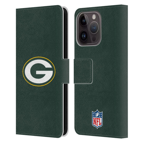 NFL Green Bay Packers Logo Plain Leather Book Wallet Case Cover For Apple iPhone 15 Pro