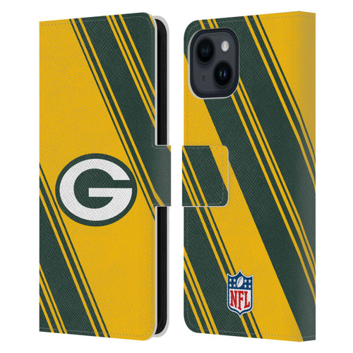 NFL Green Bay Packers Artwork Stripes Leather Book Wallet Case Cover For Apple iPhone 15