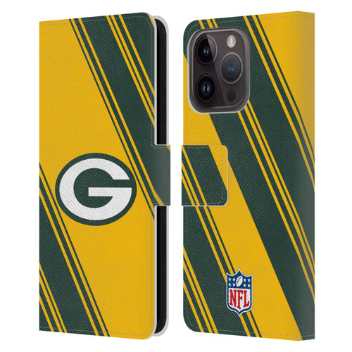 NFL Green Bay Packers Artwork Stripes Leather Book Wallet Case Cover For Apple iPhone 15 Pro