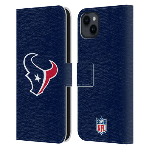 NFL Houston Texans Logo Plain Leather Book Wallet Case Cover For Apple iPhone 15 Plus