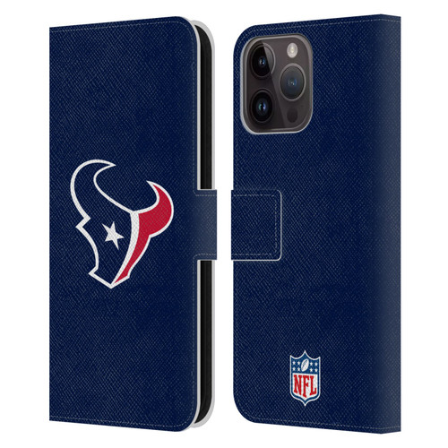 NFL Houston Texans Logo Plain Leather Book Wallet Case Cover For Apple iPhone 15 Pro Max