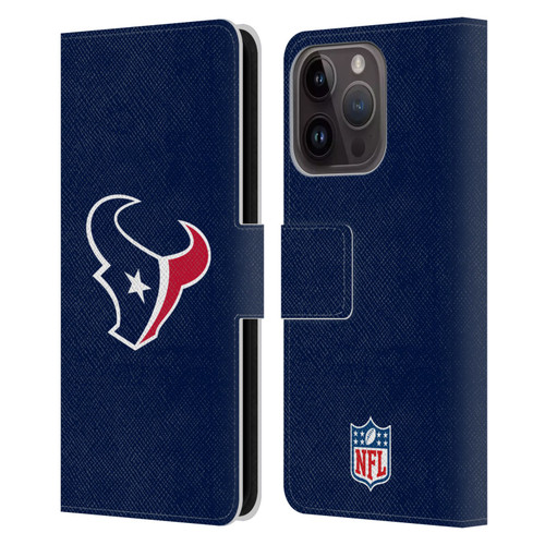 NFL Houston Texans Logo Plain Leather Book Wallet Case Cover For Apple iPhone 15 Pro