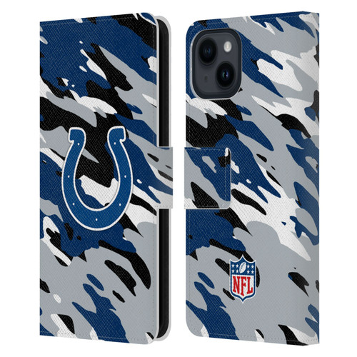 NFL Indianapolis Colts Logo Camou Leather Book Wallet Case Cover For Apple iPhone 15