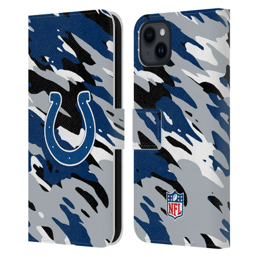 NFL Indianapolis Colts Logo Camou Leather Book Wallet Case Cover For Apple iPhone 15 Plus