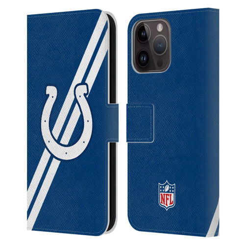 NFL Indianapolis Colts Logo Stripes Leather Book Wallet Case Cover For Apple iPhone 15 Pro Max
