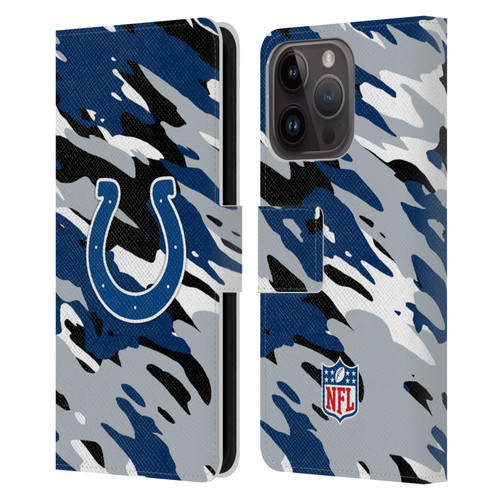 NFL Indianapolis Colts Logo Camou Leather Book Wallet Case Cover For Apple iPhone 15 Pro