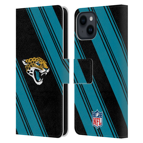 NFL Jacksonville Jaguars Artwork Stripes Leather Book Wallet Case Cover For Apple iPhone 15
