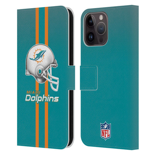 NFL Miami Dolphins Logo Helmet Leather Book Wallet Case Cover For Apple iPhone 15 Pro Max