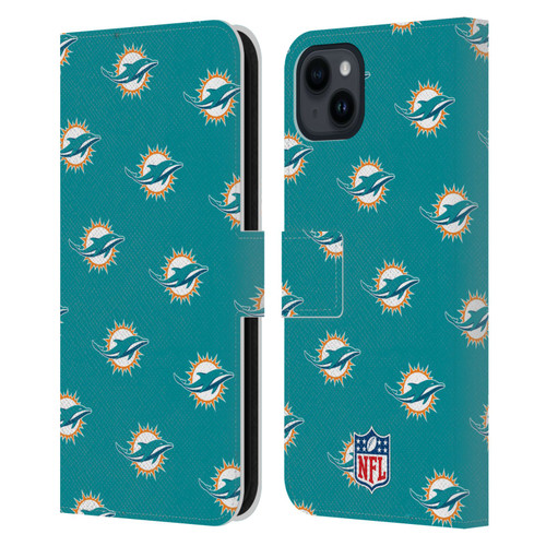 NFL Miami Dolphins Artwork Patterns Leather Book Wallet Case Cover For Apple iPhone 15 Plus