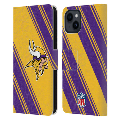 NFL Minnesota Vikings Artwork Stripes Leather Book Wallet Case Cover For Apple iPhone 15