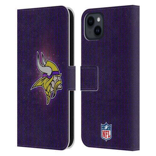 NFL Minnesota Vikings Artwork LED Leather Book Wallet Case Cover For Apple iPhone 15 Plus