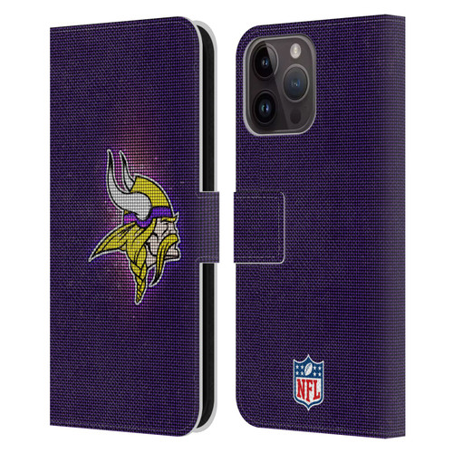 NFL Minnesota Vikings Artwork LED Leather Book Wallet Case Cover For Apple iPhone 15 Pro Max