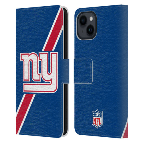 NFL New York Giants Logo Stripes Leather Book Wallet Case Cover For Apple iPhone 15