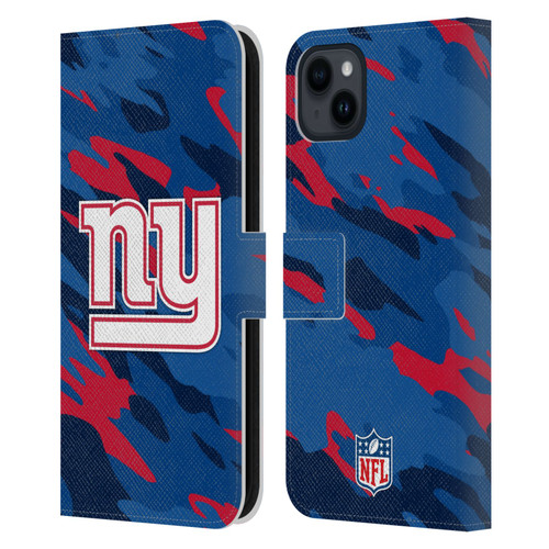 NFL New York Giants Logo Camou Leather Book Wallet Case Cover For Apple iPhone 15 Plus