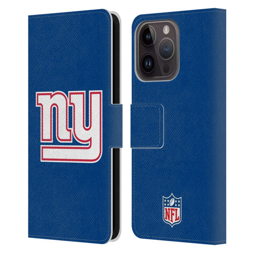 NFL New York Giants Logo Plain Leather Book Wallet Case Cover For Apple iPhone 15 Pro