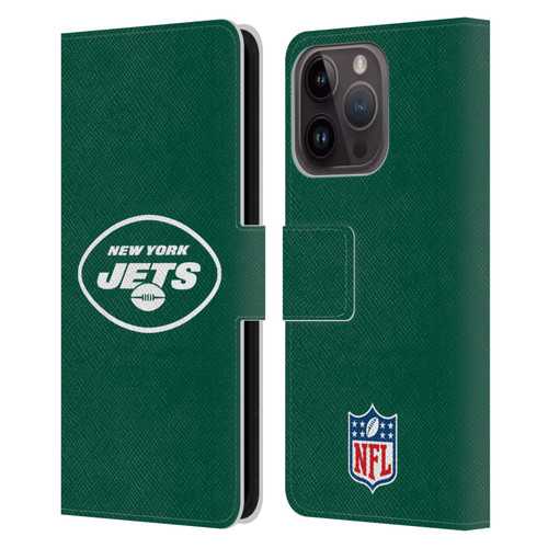 NFL New York Jets Logo Plain Leather Book Wallet Case Cover For Apple iPhone 15 Pro