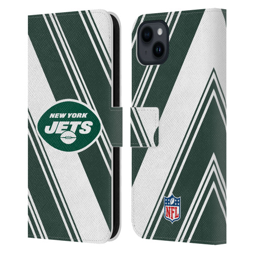 NFL New York Jets Artwork Stripes Leather Book Wallet Case Cover For Apple iPhone 15 Plus