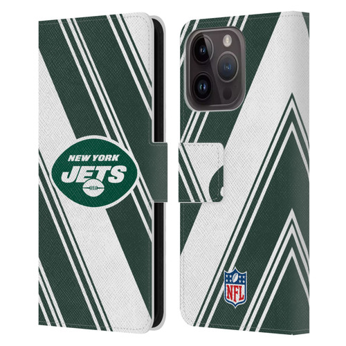 NFL New York Jets Artwork Stripes Leather Book Wallet Case Cover For Apple iPhone 15 Pro