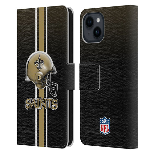 NFL New Orleans Saints Logo Helmet Leather Book Wallet Case Cover For Apple iPhone 15