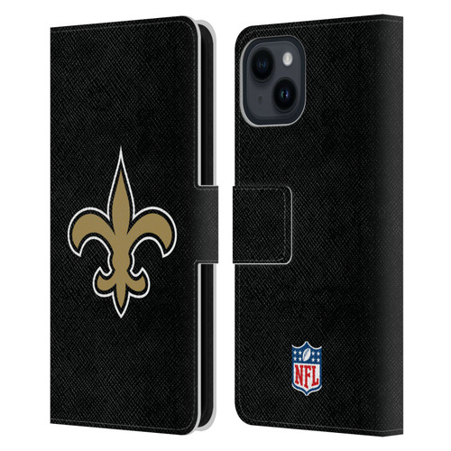 NFL New Orleans Saints Logo Plain Leather Book Wallet Case Cover For Apple iPhone 15