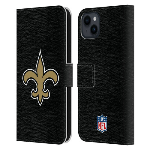 NFL New Orleans Saints Logo Plain Leather Book Wallet Case Cover For Apple iPhone 15 Plus