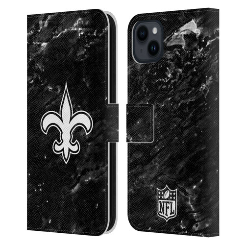 NFL New Orleans Saints Artwork Marble Leather Book Wallet Case Cover For Apple iPhone 15 Plus