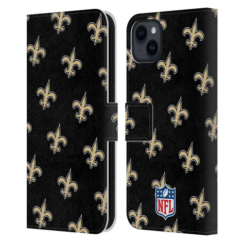 NFL New Orleans Saints Artwork Patterns Leather Book Wallet Case Cover For Apple iPhone 15 Plus