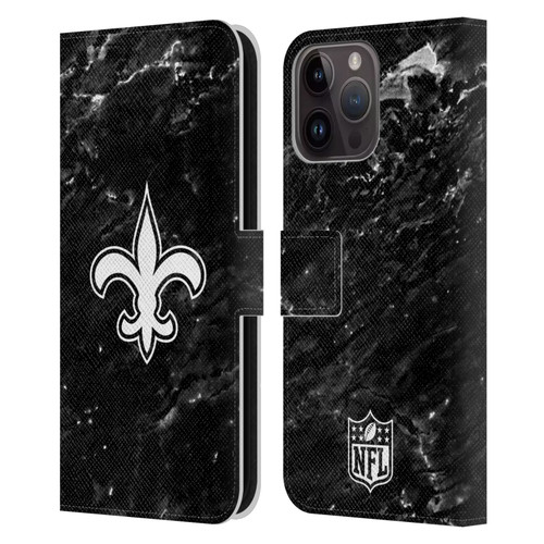 NFL New Orleans Saints Artwork Marble Leather Book Wallet Case Cover For Apple iPhone 15 Pro Max