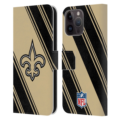 NFL New Orleans Saints Artwork Stripes Leather Book Wallet Case Cover For Apple iPhone 15 Pro Max
