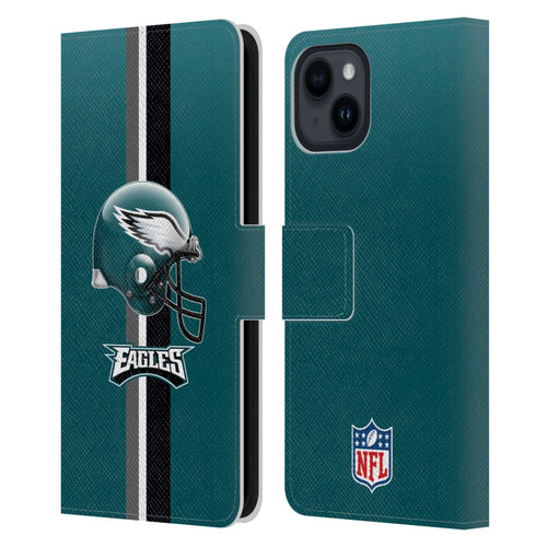 NFL Philadelphia Eagles Logo Helmet Leather Book Wallet Case Cover For Apple iPhone 15