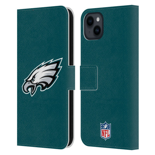NFL Philadelphia Eagles Logo Plain Leather Book Wallet Case Cover For Apple iPhone 15 Plus