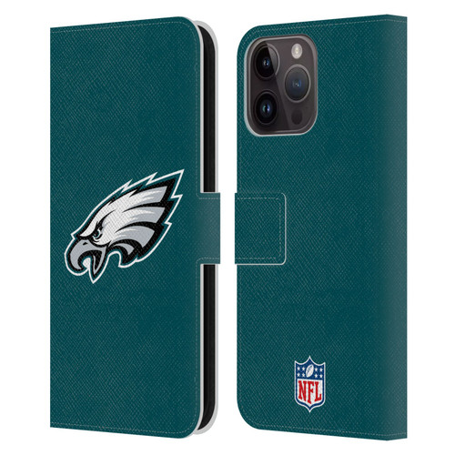NFL Philadelphia Eagles Logo Plain Leather Book Wallet Case Cover For Apple iPhone 15 Pro Max