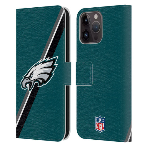 NFL Philadelphia Eagles Logo Stripes Leather Book Wallet Case Cover For Apple iPhone 15 Pro Max