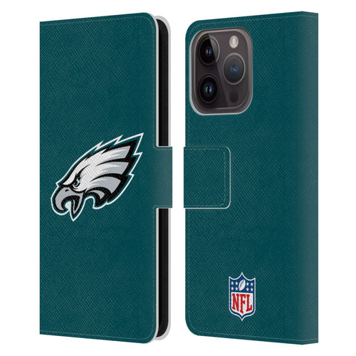 NFL Philadelphia Eagles Logo Plain Leather Book Wallet Case Cover For Apple iPhone 15 Pro