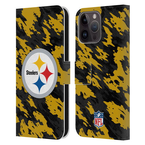 NFL Pittsburgh Steelers Logo Camou Leather Book Wallet Case Cover For Apple iPhone 15 Pro Max