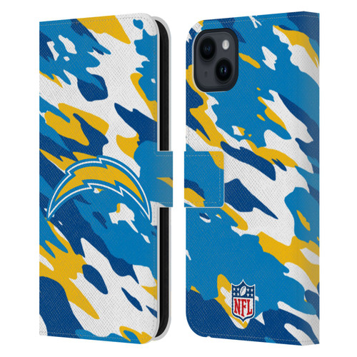 NFL Los Angeles Chargers Logo Camou Leather Book Wallet Case Cover For Apple iPhone 15 Plus