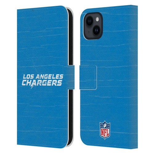 NFL Los Angeles Chargers Logo Distressed Look Leather Book Wallet Case Cover For Apple iPhone 15 Plus