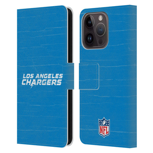 NFL Los Angeles Chargers Logo Distressed Look Leather Book Wallet Case Cover For Apple iPhone 15 Pro