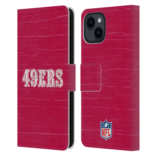 NFL San Francisco 49Ers Logo Distressed Look Leather Book Wallet Case Cover For Apple iPhone 15