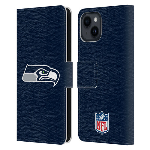 NFL Seattle Seahawks Logo Plain Leather Book Wallet Case Cover For Apple iPhone 15