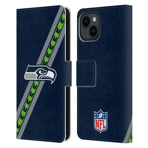 NFL Seattle Seahawks Logo Stripes Leather Book Wallet Case Cover For Apple iPhone 15