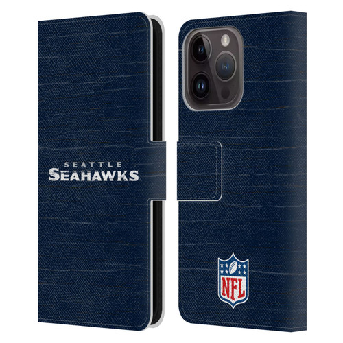 NFL Seattle Seahawks Logo Distressed Look Leather Book Wallet Case Cover For Apple iPhone 15 Pro