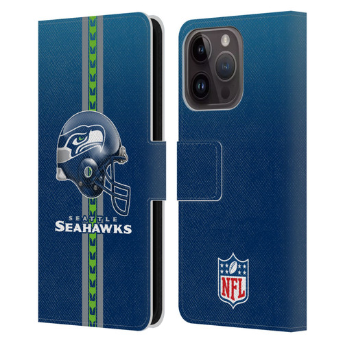 NFL Seattle Seahawks Logo Helmet Leather Book Wallet Case Cover For Apple iPhone 15 Pro