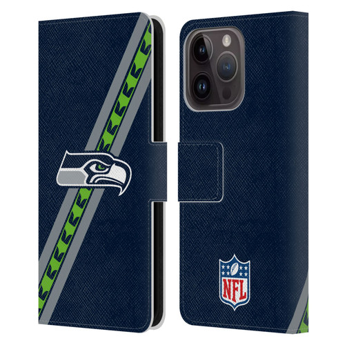 NFL Seattle Seahawks Logo Stripes Leather Book Wallet Case Cover For Apple iPhone 15 Pro
