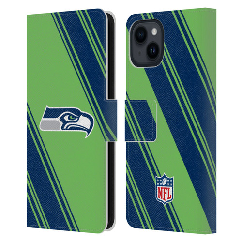 NFL Seattle Seahawks Artwork Stripes Leather Book Wallet Case Cover For Apple iPhone 15