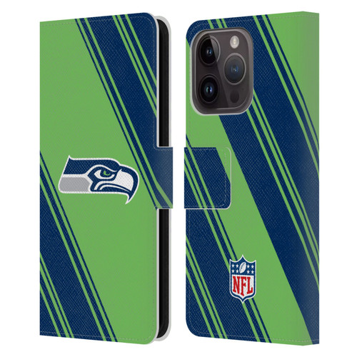 NFL Seattle Seahawks Artwork Stripes Leather Book Wallet Case Cover For Apple iPhone 15 Pro