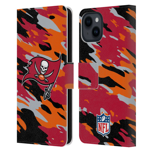 NFL Tampa Bay Buccaneers Logo Camou Leather Book Wallet Case Cover For Apple iPhone 15