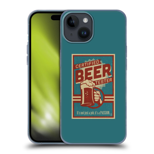 Lantern Press Man Cave Beer Tester Soft Gel Case for Apple iPhone 15