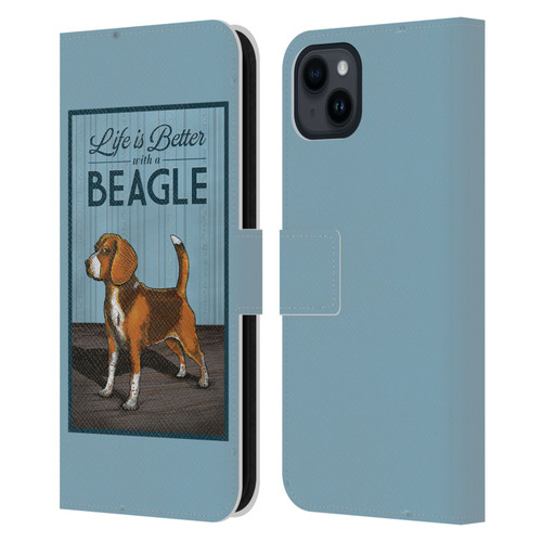Lantern Press Dog Collection Beagle Leather Book Wallet Case Cover For Apple iPhone 15 Plus