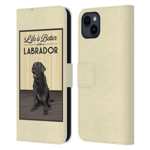 Lantern Press Dog Collection Labrador Leather Book Wallet Case Cover For Apple iPhone 15 Plus